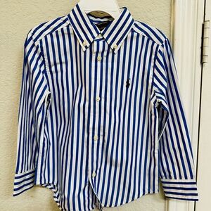 Ralph Lauren Kids Blue and White Striped Button Down Shirt